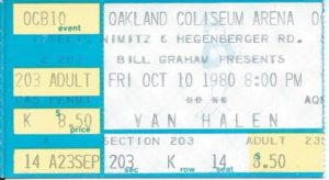 10/10/1980 Van Halen ticket