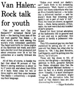 July 1981 Van Halen concert review