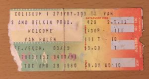 4/29/1980 Van Halen - Richfield, OH - ticket