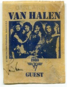 10/10/1980 Van Halen pass - Oakland, CA